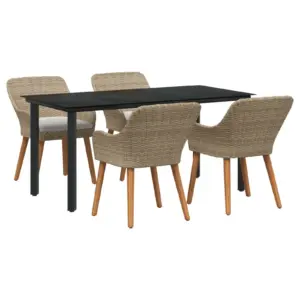 5-osaline aiamööbli komplekt toolide patjadega, beež polürotang, laud 160 x 80 cm