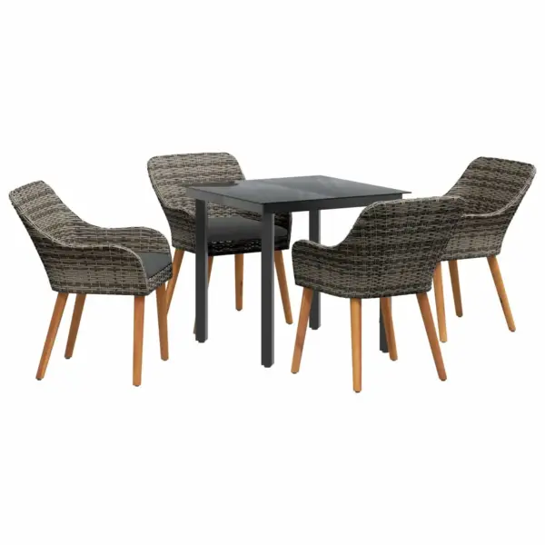Aiamööbli komplekt 5-osaline, hall polürotang, klaasplaadiga laud 80 x 80 cm, istmepatjadega - 2