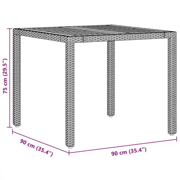 5-osaline aiamööbli komplekt lauaga ja 4 tooliga, hall polürotang, akaatsiapuidust lauaplaat, laud 90 x 90 cm - 11