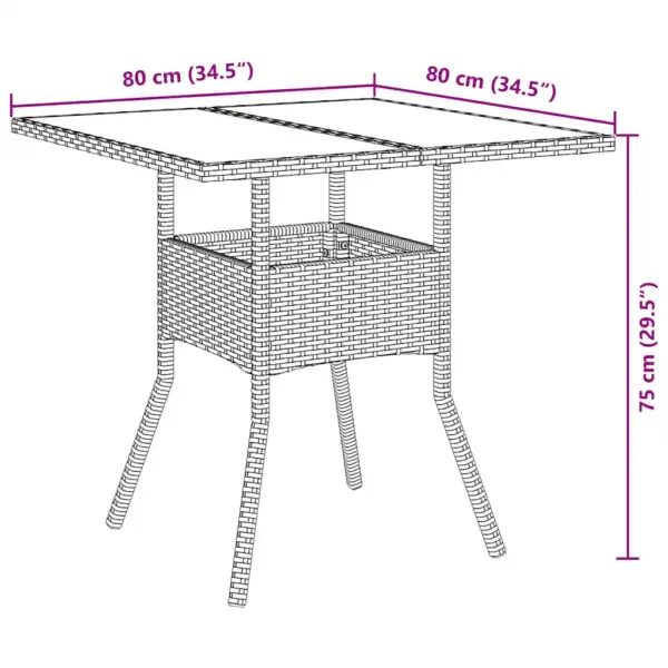 5-osaline hall polürotangist aiamööbli komplekt, laud 80 x 80 cm, 4 tooli patjadega - 11