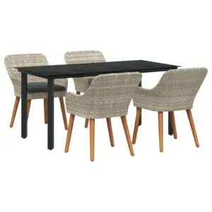 5-osaline aiamööbli komplekt patjadega, helehall polürotang, laud 200 x 100 cm