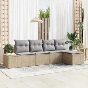 5-osaline modulaarne aiadiivanikomplekt patjadega, beež polürotang