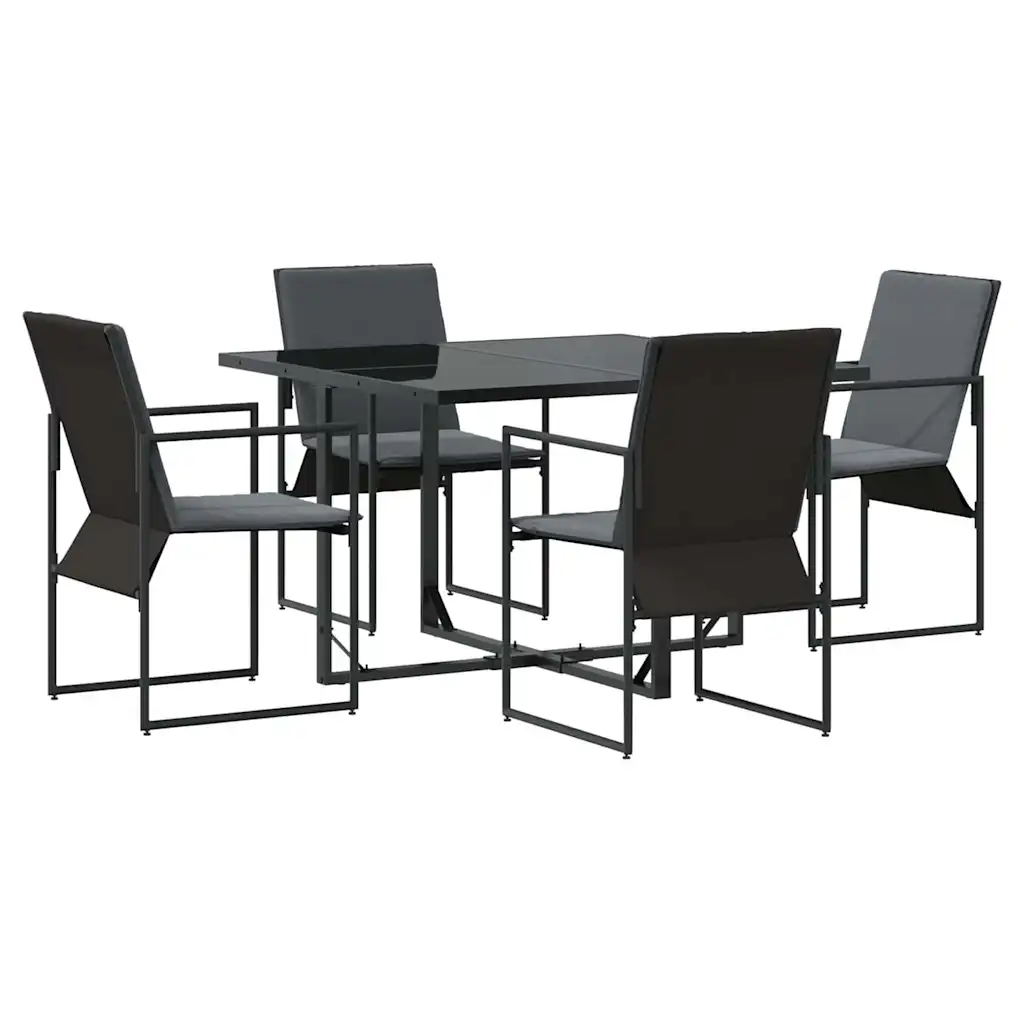 5-osaline aiamööbli komplekt, must teras, klaasplaadiga laud 110 x 107 x 72 cm ja 4 tooli patjadega