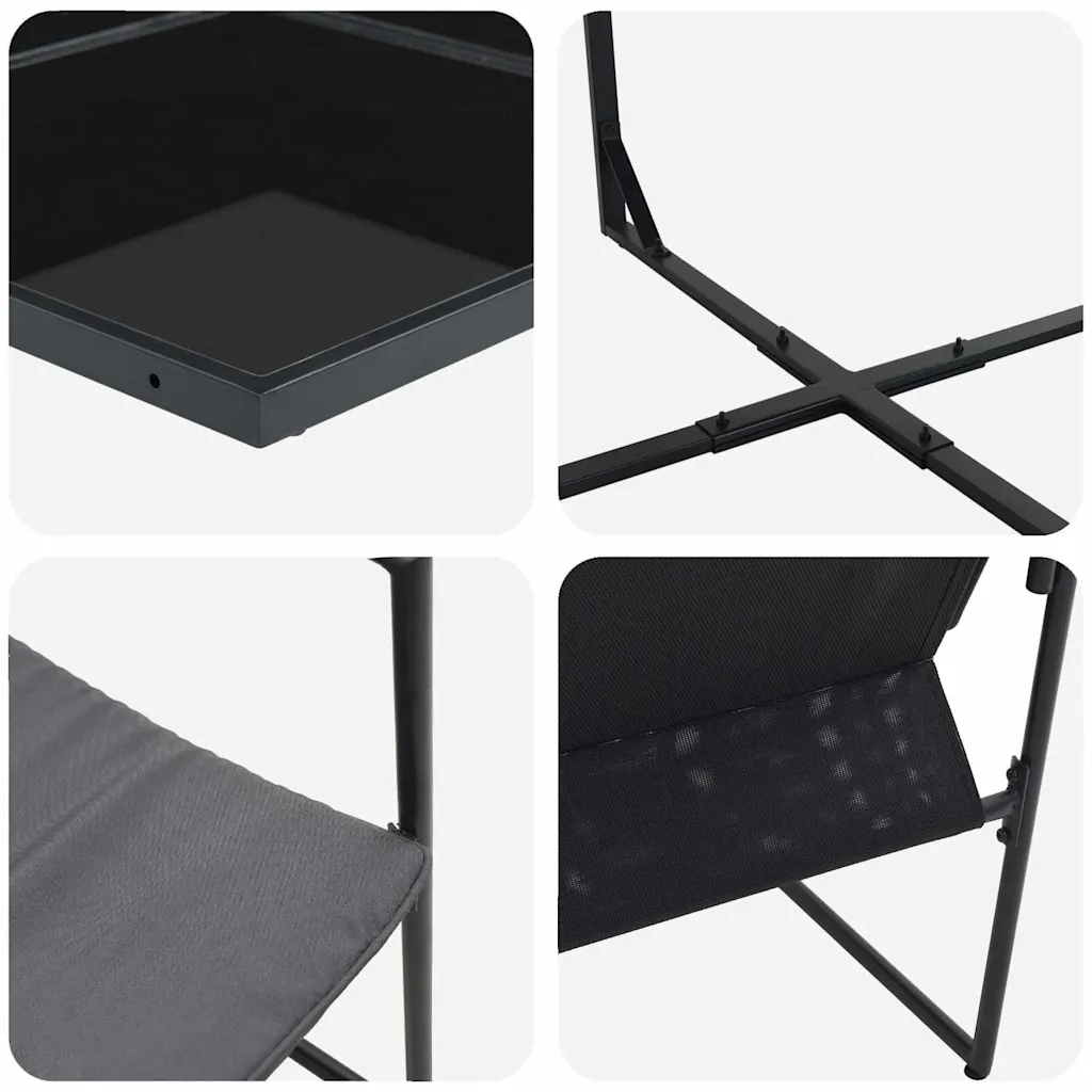 5-osaline aiamööbli komplekt, must teras, klaasplaadiga laud 110 x 107 x 72 cm ja 4 tooli patjadega