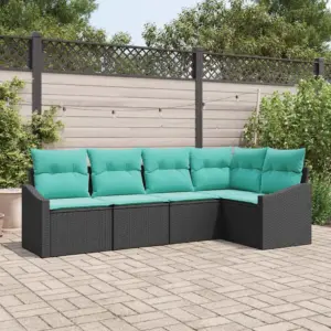 Aia diivanikomplekt patjade ja panipaigaga, 5-osaline, must polürotang, 5 istekohta, 233,5 x 123,5 x 85 cm