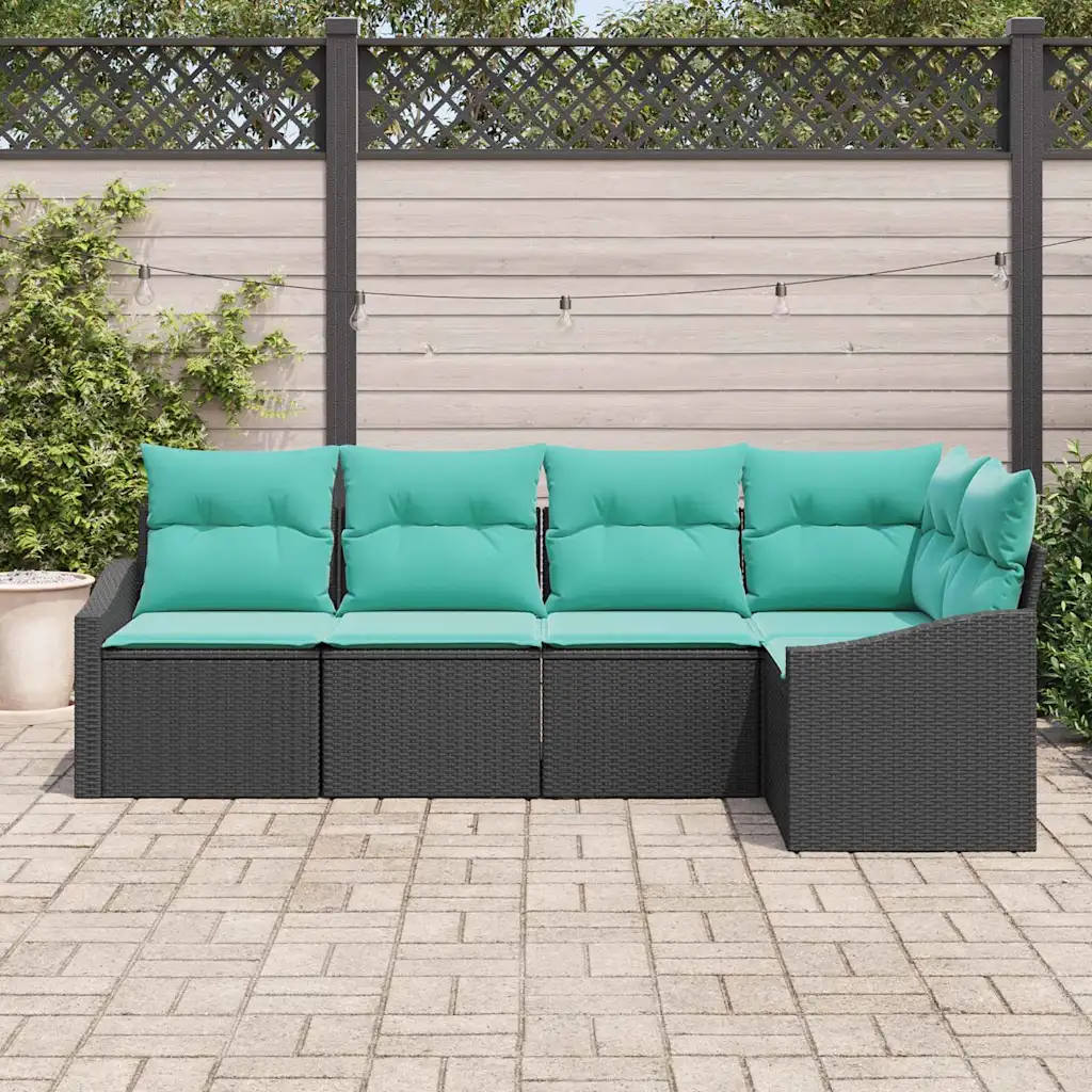 Aia diivanikomplekt patjade ja panipaigaga, 5-osaline, must polürotang, 5 istekohta, 233,5 x 123,5 x 85 cm