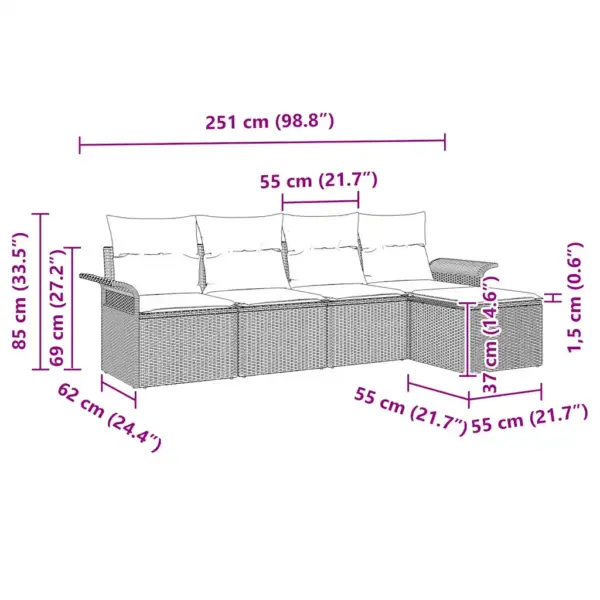 5-osaline modulaarne aiadiivani komplekt patjadega, must polürotang - 11
