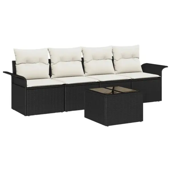 5-osaline aiamööbli diivanikomplekt patjadega, must polürotang, 4 istekohta, laud 55 x 55 cm - 2