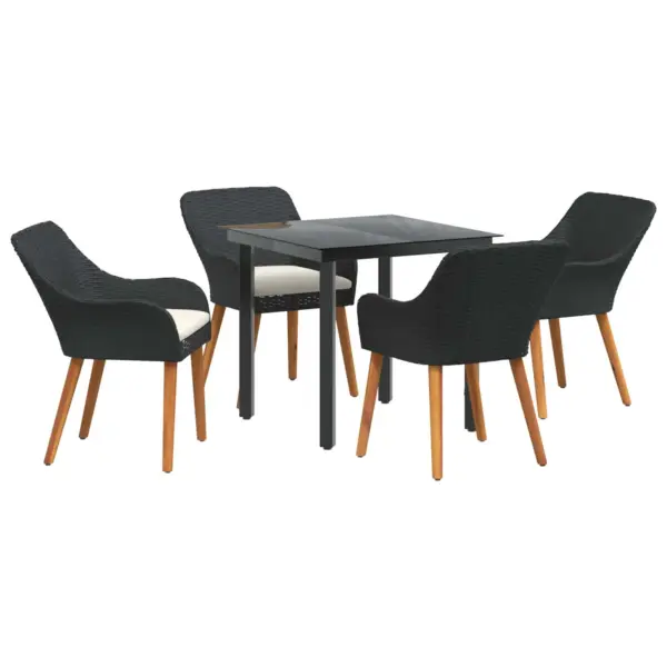 5-osaline mustast polürotangist aiamööbli komplekt patjadega, laud 80 x 80 cm - 2