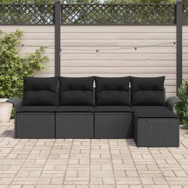 5-osaline modulaarne õuesohva patjadega, must polürotang, 251 x 117 x 85 cm - 3