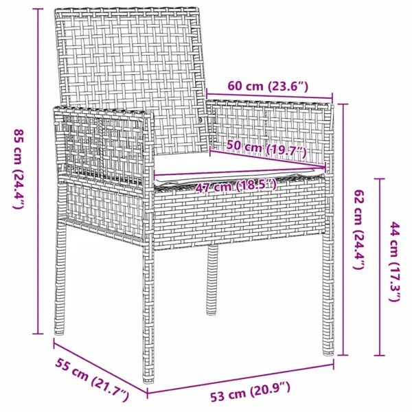 5-osaline mustast polürotangist aiamööbli komplekt, laud 60 x 60 x 75 cm, 4 tooli patjadega - 10