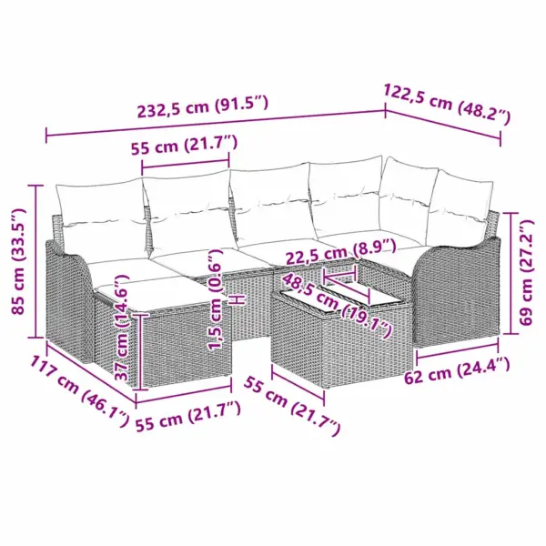 6-kohaline modulaarne aiamööbli diivanikomplekt patjadega, beež polürotang - 10
