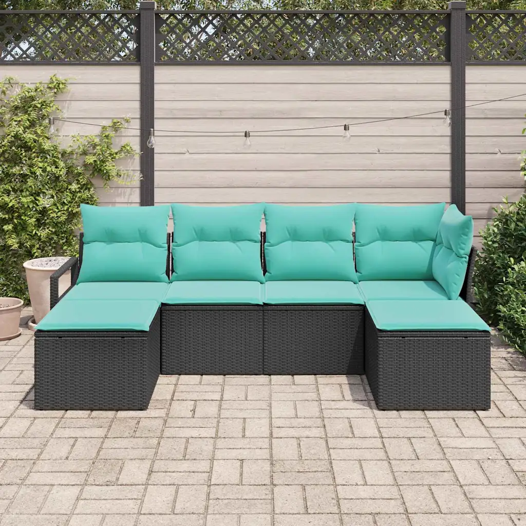 Modulaarne aiadiivanikomplekt, 6-osaline, must polürotang, 4 istekohta