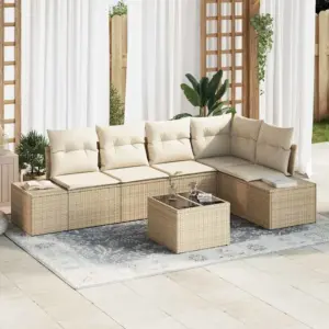 6-osaline modulaarne aiamööbli diivanikomplekt lauaga, beež polürotang
