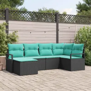 6-osaline modulaarne aiamööbli diivanikomplekt patjadega, must polürotang, 5 istekohta, 232 x 122 x 85 cm