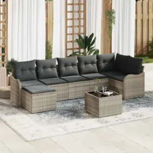 7-kohaline modulaarne aiamööbli diivanikomplekt, helehall polürotang