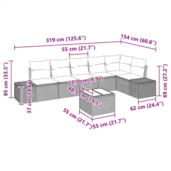 7-osaline modulaarne aiadiivanikomplekt patjadega, pruun ja kreem, polürotang - 9