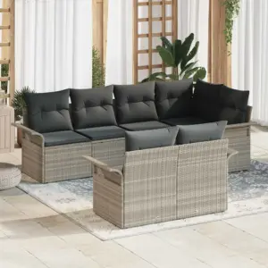Modulaarne aiamööbli diivanikomplekt patjadega, 7-osaline, helehall polürotang, 8 istekohta