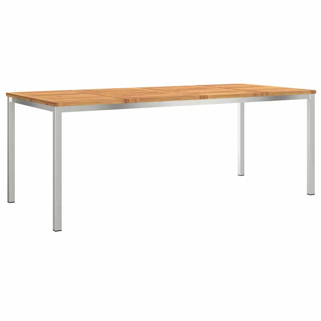 Akaatsiapuidust lauaga aiamööbli komplekt 7-osaline, roostevaba terase ja tekstileenist toolidega, laud 200 x 90 cm