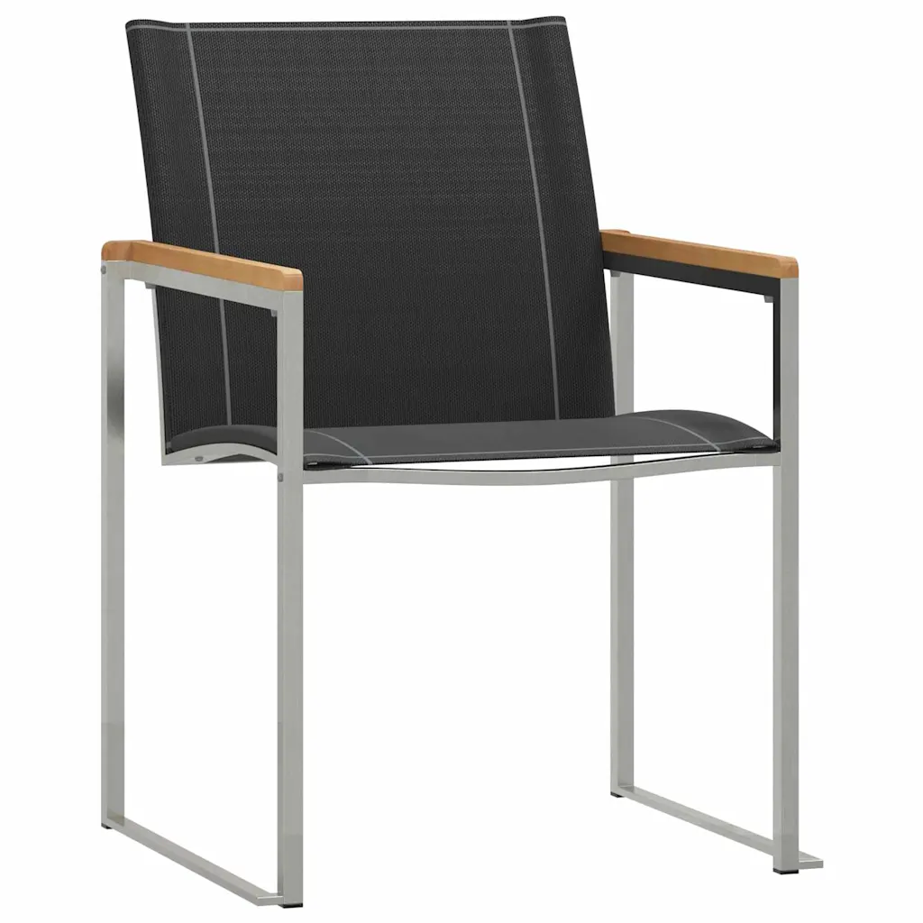 Akaatsiapuidust lauaga aiamööbli komplekt 7-osaline, roostevaba terase ja tekstileenist toolidega, laud 200 x 90 cm