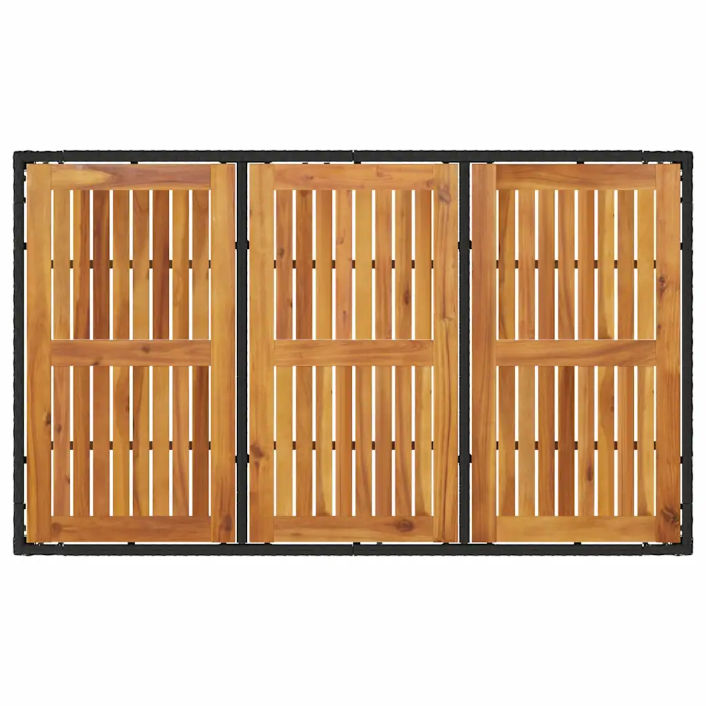 7-osaline aiamööbli komplekt, must polürotang, akaatsiapuidust lauaplaadiga, laud 150 x 90 cm, 6 tooli