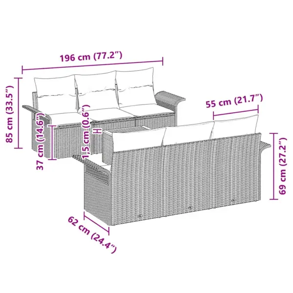 7-osaline aiamööbli komplekt patjadega, must polürotang, akaatsiapuidust lauaplaadiga - 8