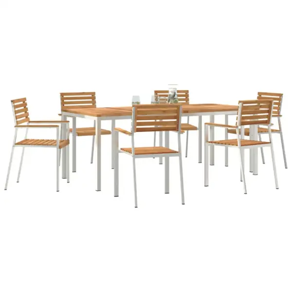 7-osaline aiamööbli komplekt, puidust laud ja roostevaba terasraamiga toolid, pruun, laud 200 x 90 cm - 3