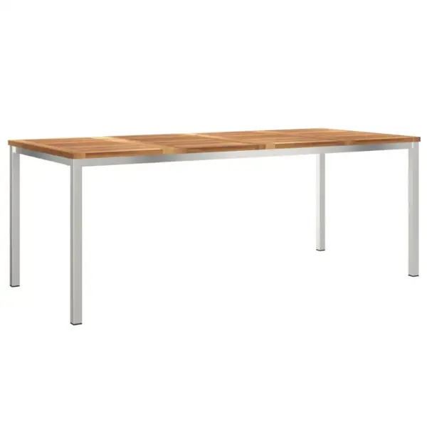 7-osaline aiamööbli komplekt, puidust laud ja roostevaba terasraamiga toolid, pruun, laud 200 x 90 cm - 5