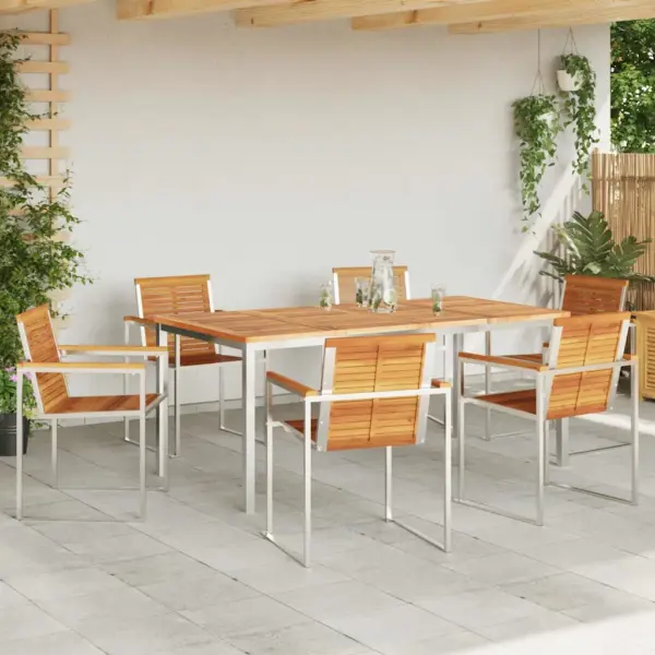 7-osaline aiamööbli komplekt, akaatsiapuidust laud ja toolid, roostevaba terasraam, laud 180 x 90 cm - 4