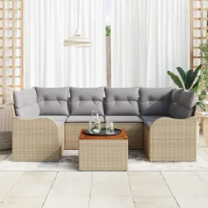 7-osaline modulaarne aiadiivanikomplekt patjadega, beež polürotang, 6 istekohaga