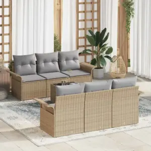 7-osaline modulaarne aiadiivanikomplekt patjadega, beež polürotang, 6 istekohta