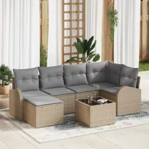 7-osaline modulaarne aiamööbli diivanikomplekt, beež polürotang, 6 istekohaga