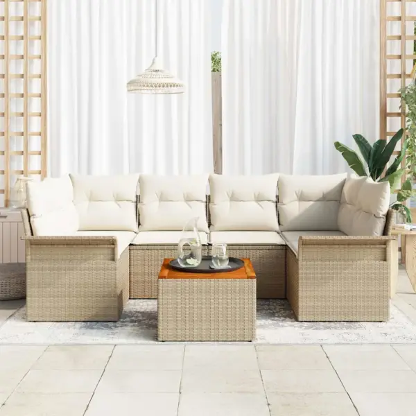 7-osaline modulaarne aia diivanikomplekt padjaga, hoiuruumiga istmed, beež polürotang - 3
