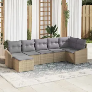 7-osaline modulaarne aiamööbli diivanikomplekt patjadega, beež polürotang, 6 istekohta