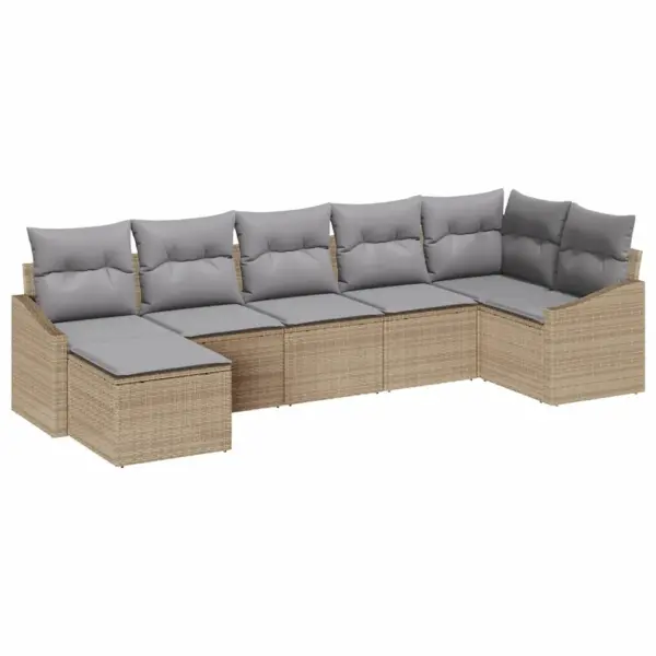 7-osaline modulaarne aiamööbli diivanikomplekt patjadega, beež polürotang, 6 istekohta - 2