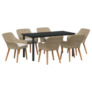 7-osaline aiamööbli komplekt patjadega, beež polürotang, laud 160 x 80 cm