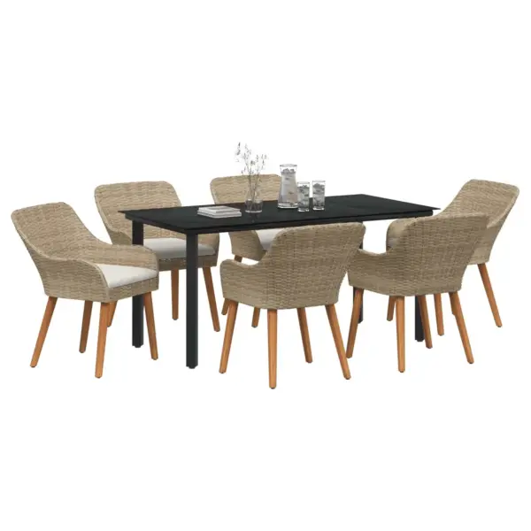 7-osaline aiamööbli komplekt patjadega, beež polürotang, laud 160 x 80 cm - 2