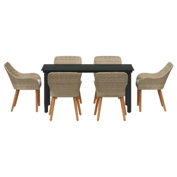 7-osaline aiamööbli komplekt patjadega, beež polürotang, laud 160 x 80 cm - 3