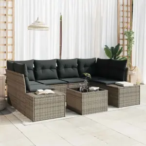 7-osaline modulaarne aiadiivanikomplekt patjadega, hall polürotang, 6-kohaline, klaasplaadiga laud