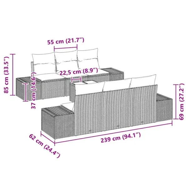 7-osaline modulaarne aia diivanikomplekt patjadega, hall polürotang - 8