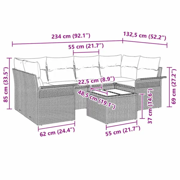 7-osaline hall aiadiivanikomplekt, modulaarne polürotang - 13