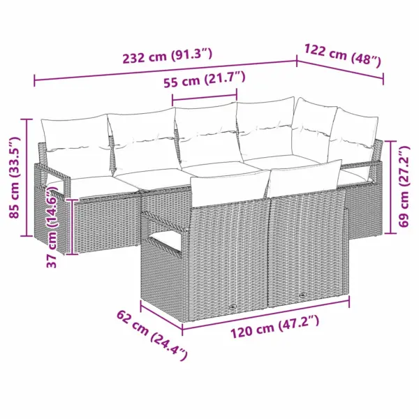 7-osaline modulaarne hall polürotangist aiamööbli diivanikomplekt, 7 istekohaga - 8