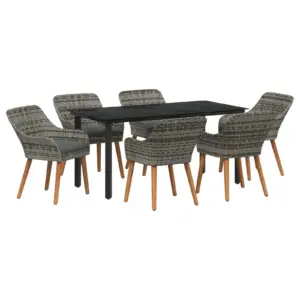 7-osaline aiamööbli komplekt padjaga, hall polürotang, karastatud klaasplaadiga laud 160 x 80 cm