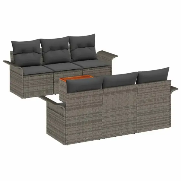 7-osaline modulaarne aiamööbli komplekt patjadega, hall polürotang, akaatsiapuidust lauaplaadiga - 2
