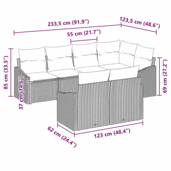 Modulaarne aiamööbli diivanikomplekt patjadega, 7-osaline, must polürotang, kõrguse reguleeritava lauaga - 8