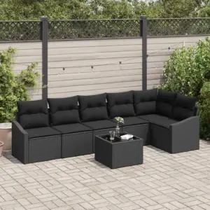 Modulaarne 7-osaline aiadiivanikomplekt patjadega, must polürotang, 6 istekohta