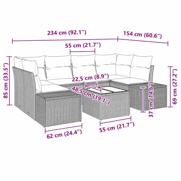 7-osaline modulaarne aiamööbli diivanikomplekt, must polürotang, 6 istekohaga - 9
