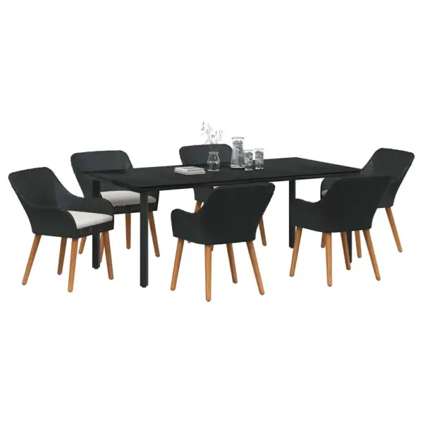 7-osaline must polürotangist aiamööbli komplekt padjadega, laud 200 x 100 cm, 6 tooli - 3