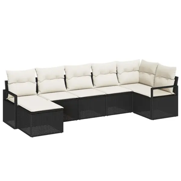 7-osaline aiamööbli komplekt patjadega, must polürotang, modulaarne nurgadiivan, 6 istekohta, 287 x 122 cm - 2