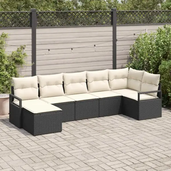 7-osaline aiamööbli komplekt patjadega, must polürotang, modulaarne nurgadiivan, 6 istekohta, 287 x 122 cm - 3